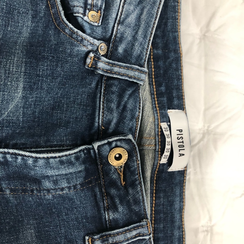 Pistola Denim jeans with dark blue side stripe.